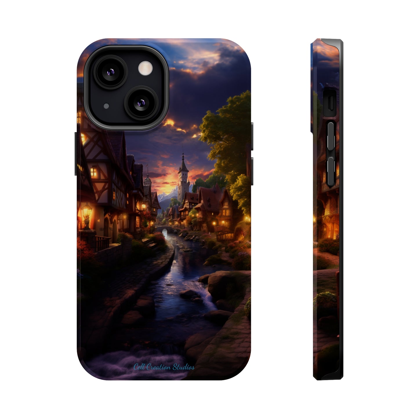 Introducing the "Riverside Serenity" Cell Phone Case – Embrace Peace with a Tranquil Town and Flowing River -MagSafe Tough Cases