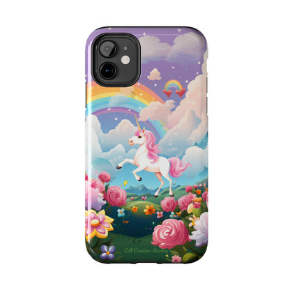 Introducing the "Floral Enchantment" Cell Phone Case – Embrace Your Imagination with a Unicorn in a Field of Flowers -Tough Phone Cases