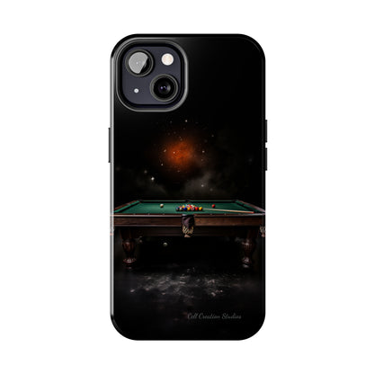 "Rack 'Em Up in Style: Pool Table-Themed Phone Case with Space Background" -Tough Phone Cases