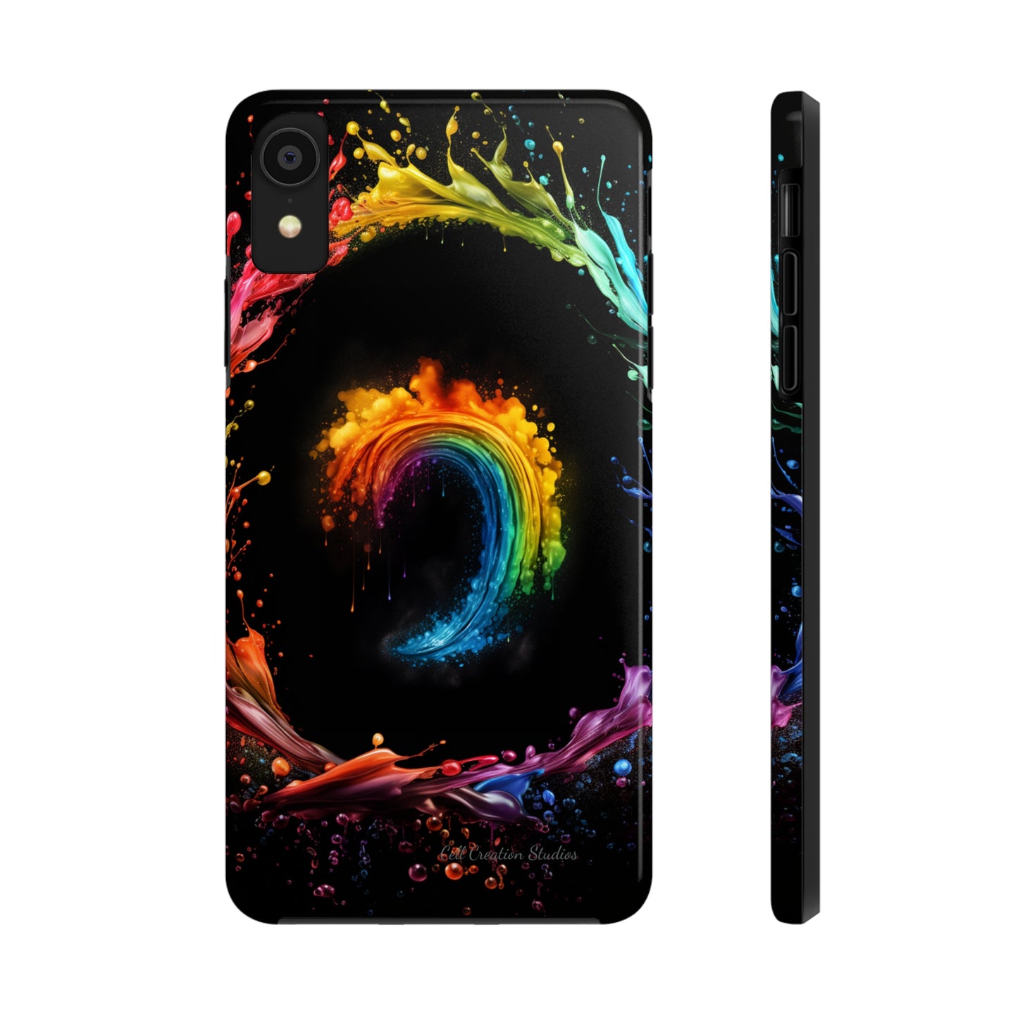 "Vibrant Swirls Painted on Black" Cell Phone Case -Tough Phone Cases