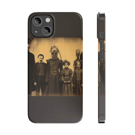 Introducing the "Vintage Odd Creatures" Cell Phone Case – Step into the Eerie Charm of a Haunting Family Portrait -Slim Phone Cases