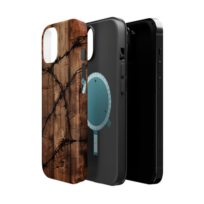 "Elegant Barb Wire on Wood" Embrace Rustic Style -MagSafe Tough Cases