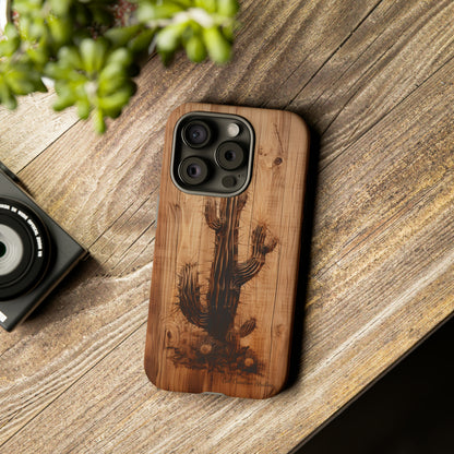 "Cactus Burnt Wood Design" Phone Case -Tough Cases