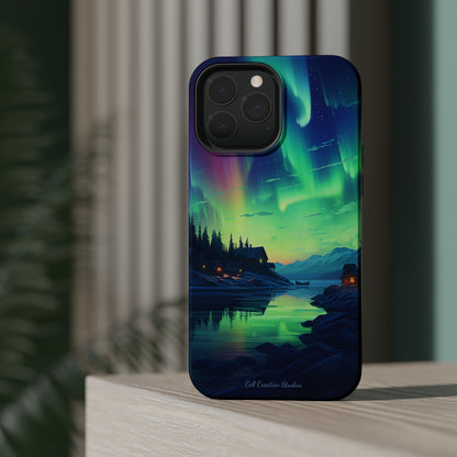 Introducing the "Northern Lights Haven" Cell Phone Case – Experience the Enchantment of Aurora Borealis and Charming Townscape -MagSafe Tough Cases