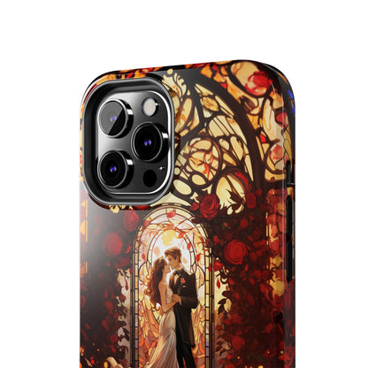 Introducing the "Stained Glass Love" Cell Phone Case – Capture the Romance of a Couple in Front of a Stained Glass Window -Tough Phone Cases