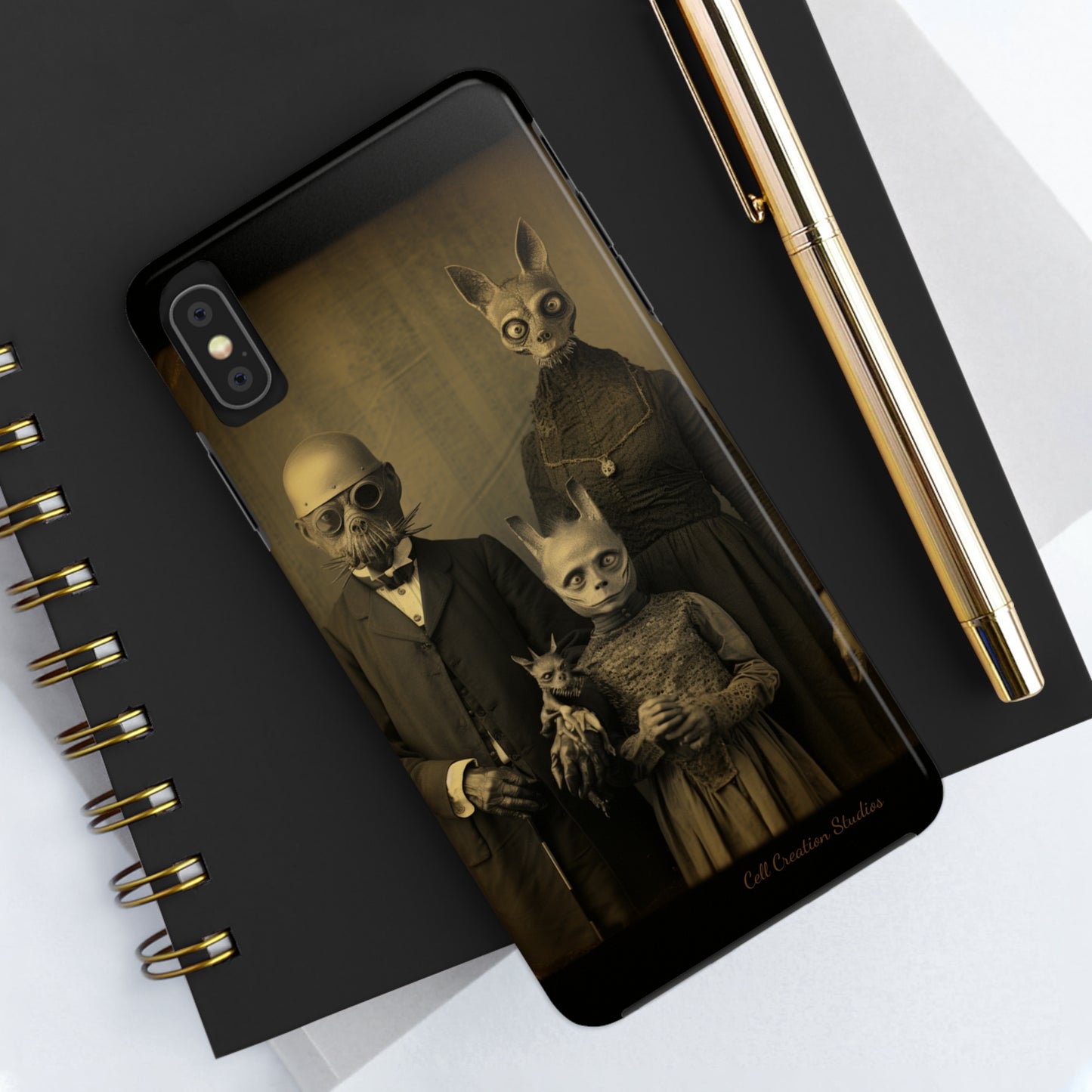 Introducing the "Vintage Odd Creatures" Cell Phone Case – Step into the Eerie Charm of a Haunting Family Portrait -Tough Phone Cases