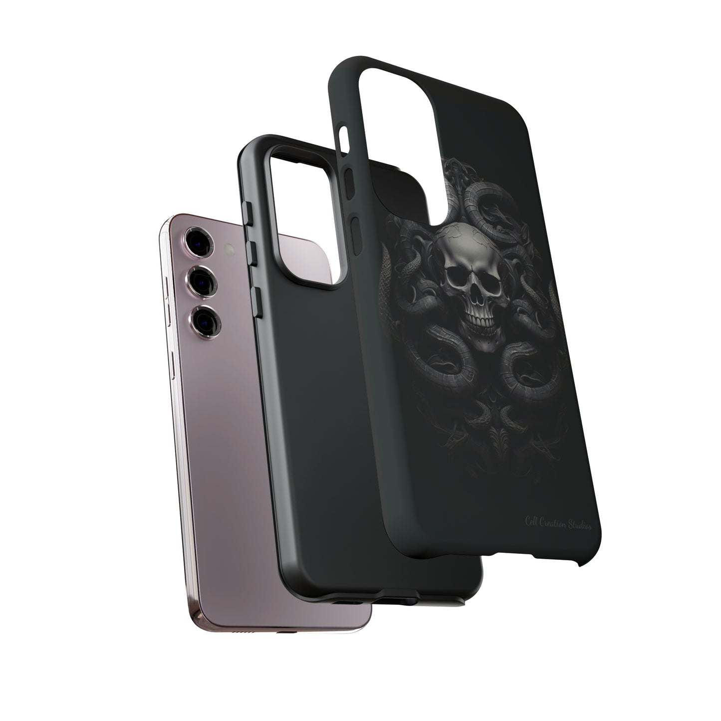 Introducing the "Monochrome Skull and Snakes" Cell Phone Case – A Bold Statement in Black and White -Tough Cases