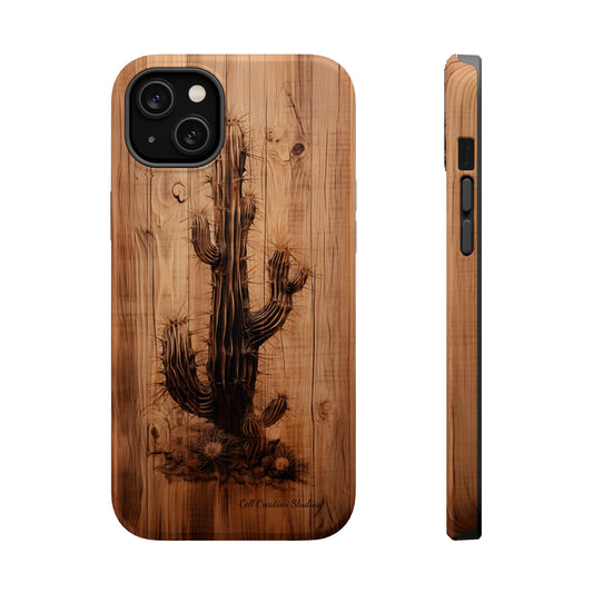 "Cactus Burnt Wood Design" Phone Case -MagSafe Tough Cases