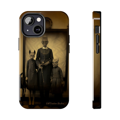 Introducing the "Vintage Odd Creatures" Cell Phone Case – Step into the Eerie Charm of a Haunting Family Portrait -Tough Phone Cases