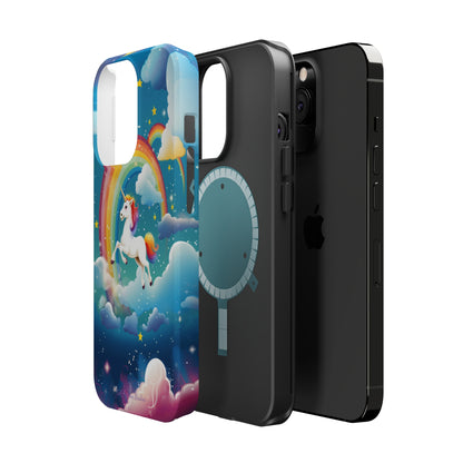 Introducing the "Rainbow Soar" Cell Phone Case – Embark on a Whimsical Journey with a Flying Unicorn -MagSafe Tough Cases