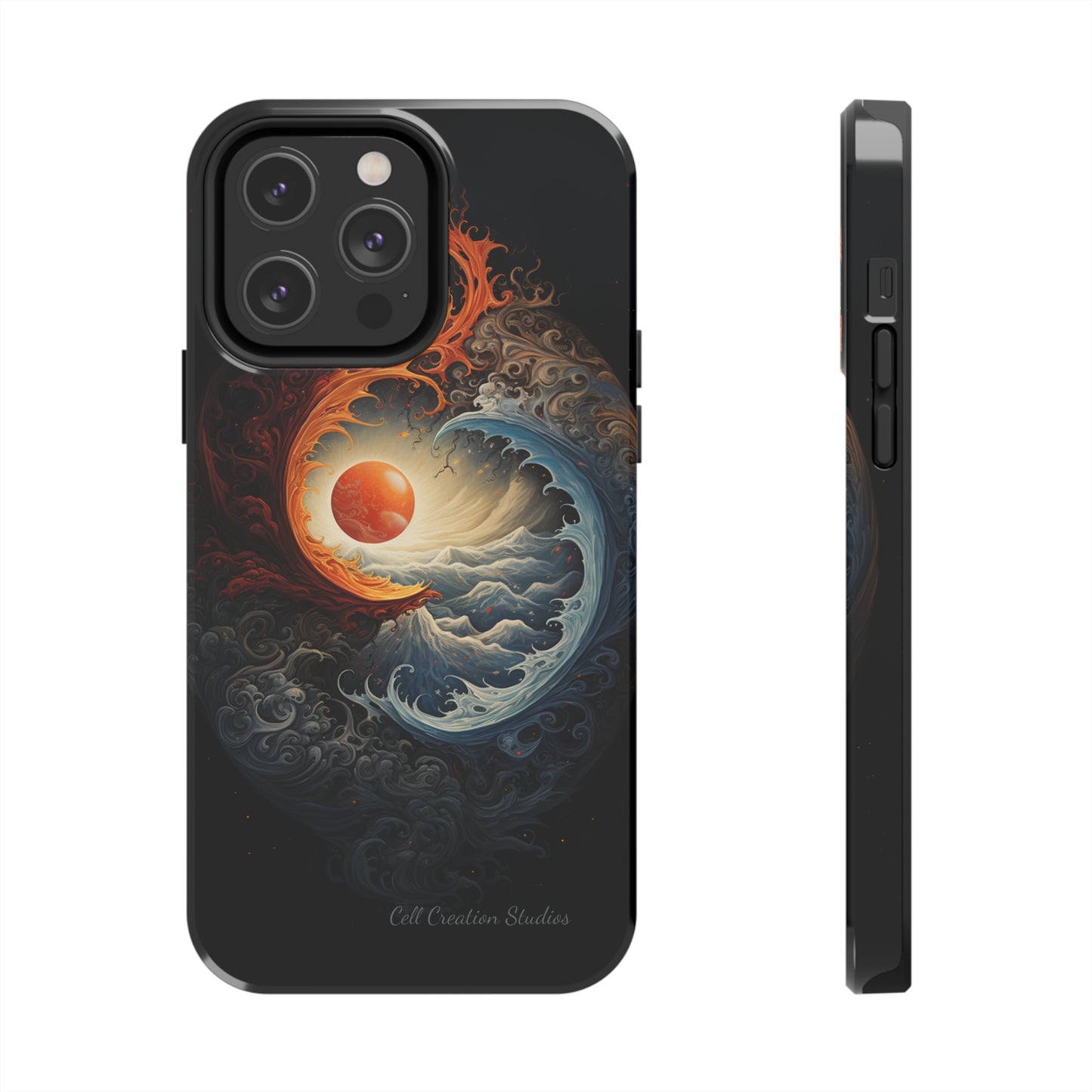 "Dual Elements Clash: Fire and Water Abstract" Phone Case -Tough Phone Cases