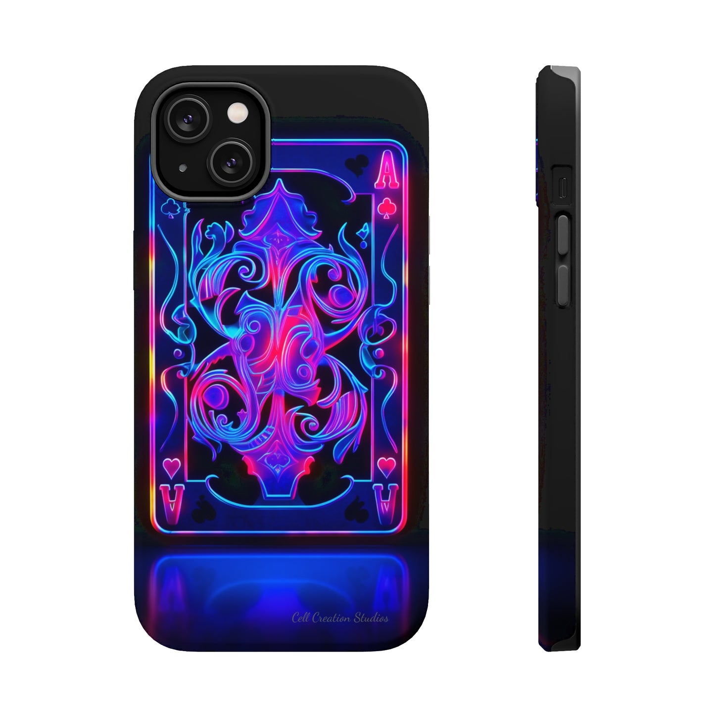 Introducing the "Neon Ace of Hearts" Cell Phone Case – Elevate Your Style with a Dazzling Card -MagSafe Tough Cases