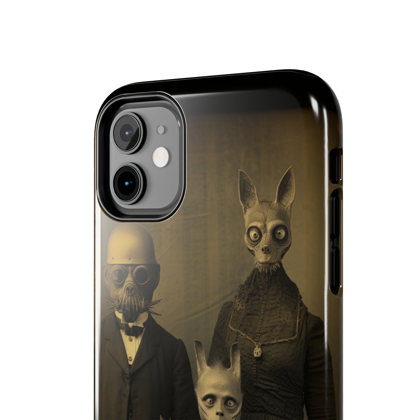 Introducing the "Vintage Odd Creatures" Cell Phone Case – Step into the Eerie Charm of a Haunting Family Portrait -Tough Phone Cases