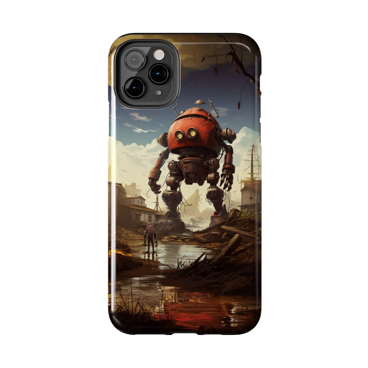 Introducing the "Urban Encounter" Cell Phone Case – Witness the Epic Convergence of Man and Giant Robot -Tough Phone Cases