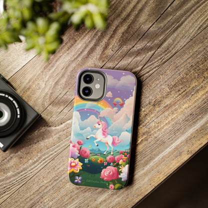 Introducing the "Floral Enchantment" Cell Phone Case – Embrace Your Imagination with a Unicorn in a Field of Flowers -Tough Phone Cases