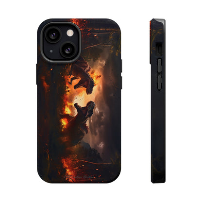 Introducing the "Ancient Battle Inferno" Cell Phone Case – Witness Epic Dinosaur Clash in a Fiery Forest! -MagSafe Tough Cases