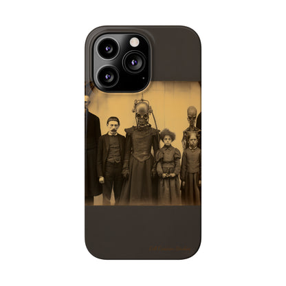 Introducing the "Vintage Odd Creatures" Cell Phone Case – Step into the Eerie Charm of a Haunting Family Portrait -Slim Phone Cases
