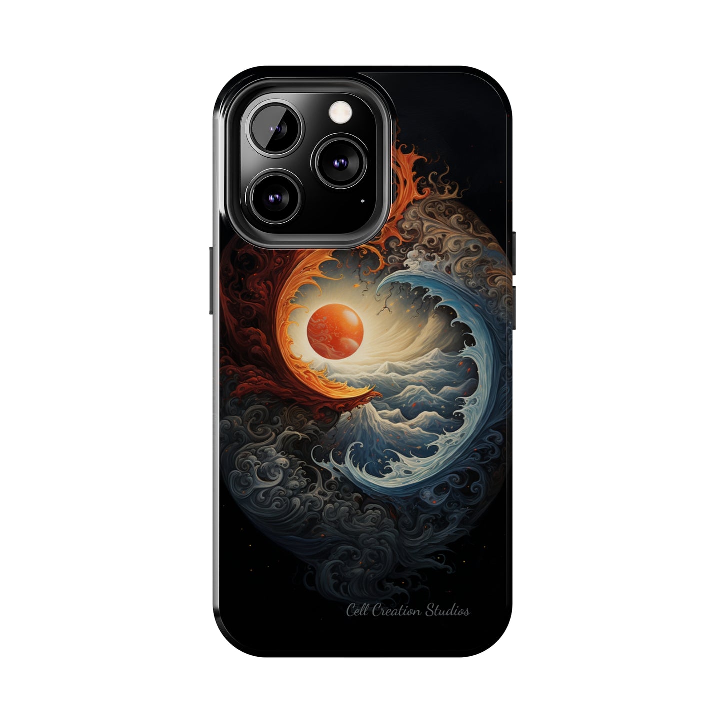 "Dual Elements Clash: Fire and Water Abstract" Phone Case -Tough Phone Cases