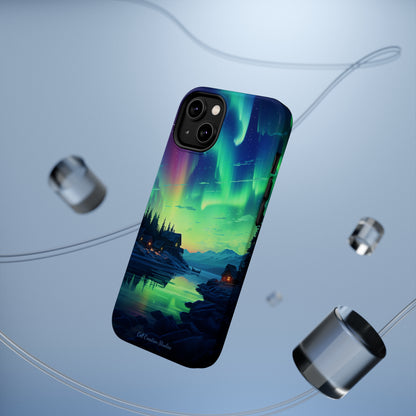 Introducing the "Northern Lights Haven" Cell Phone Case – Experience the Enchantment of Aurora Borealis and Charming Townscape -MagSafe Tough Cases