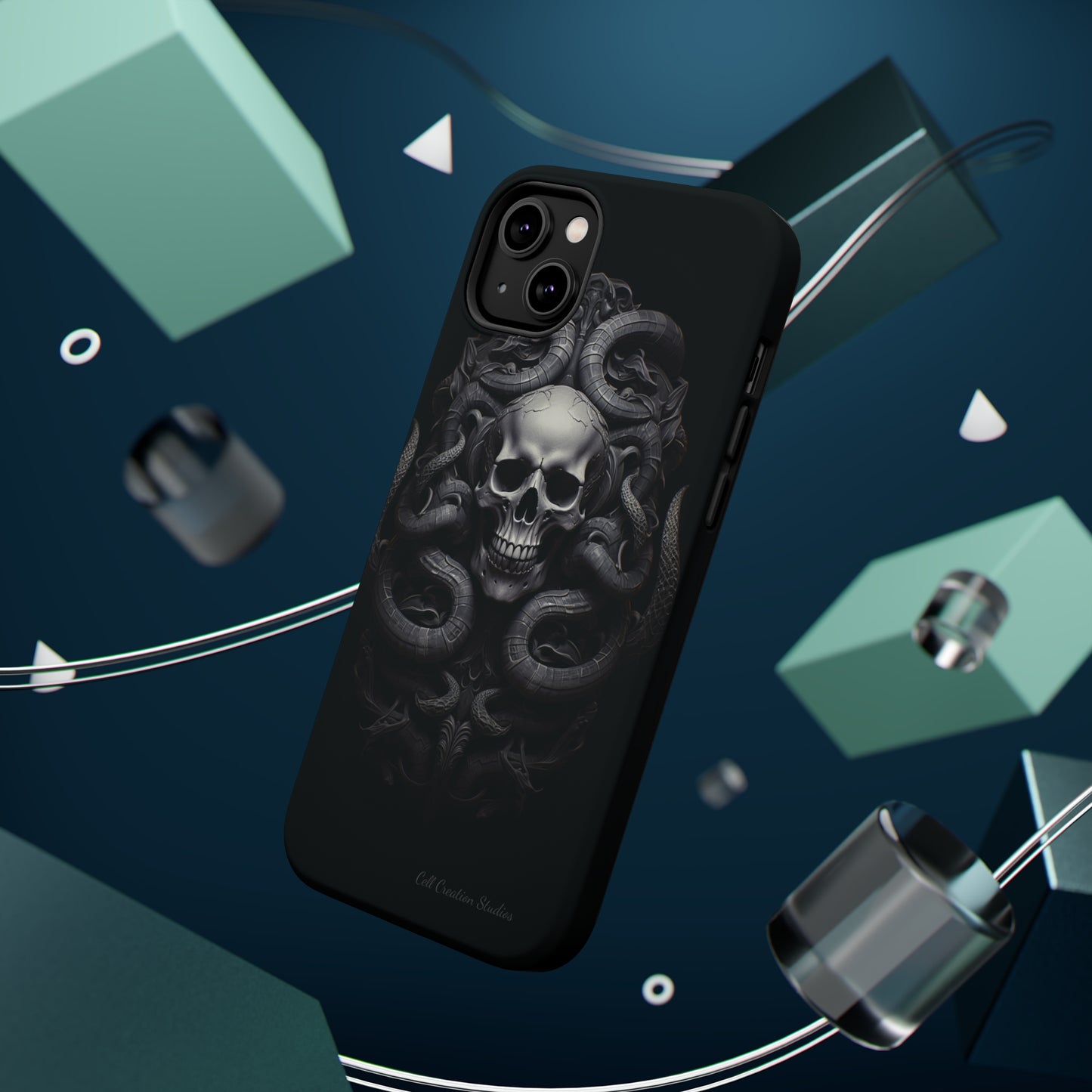 Introducing the "Monochrome Skull and Snakes" Cell Phone Case – A Bold Statement -MagSafe Tough Cases