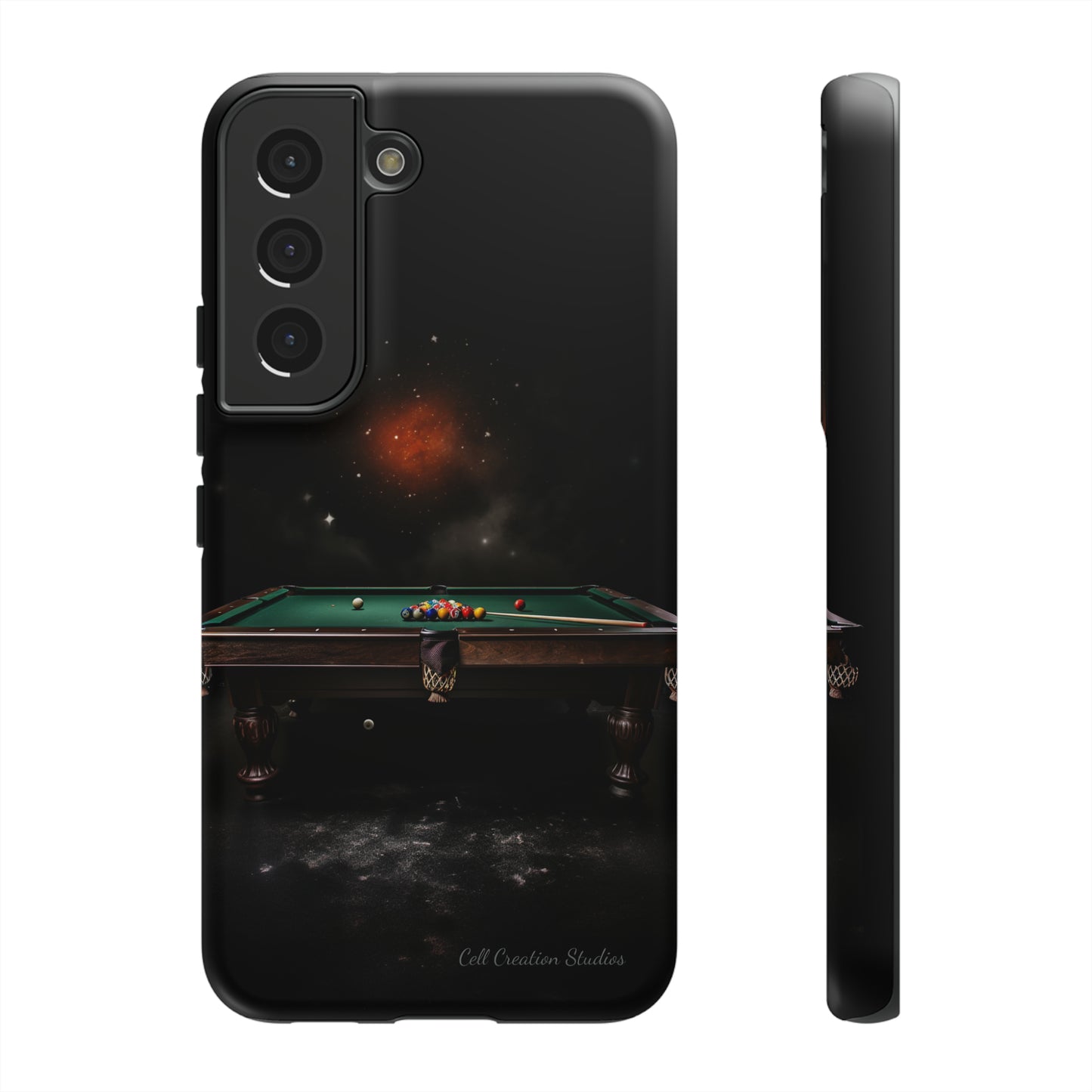 "Rack 'Em Up in Style: Pool Table-Themed Phone Case with Space Background"-Tough Cases