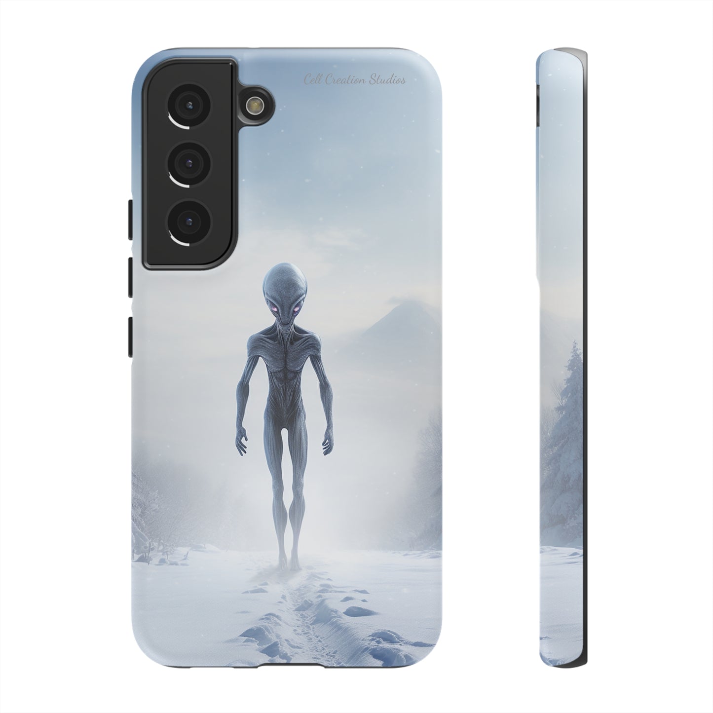 Introducing the "Frosty Extraterrestrial" Cell Phone Case – Embrace Alien Intrigue Amidst the Snowscape -Tough Cases