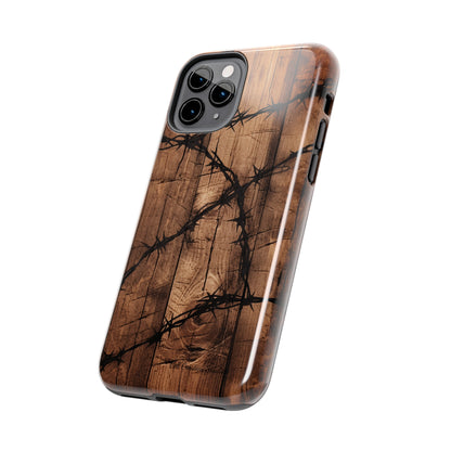 "Elegant Barb Wire on Wood" Embrace Rustic Style -Tough Phone Cases