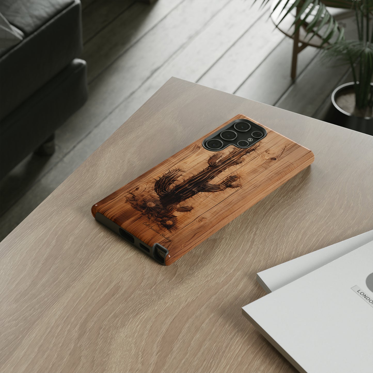 "Cactus Burnt Wood Design" Phone Case -Tough Cases