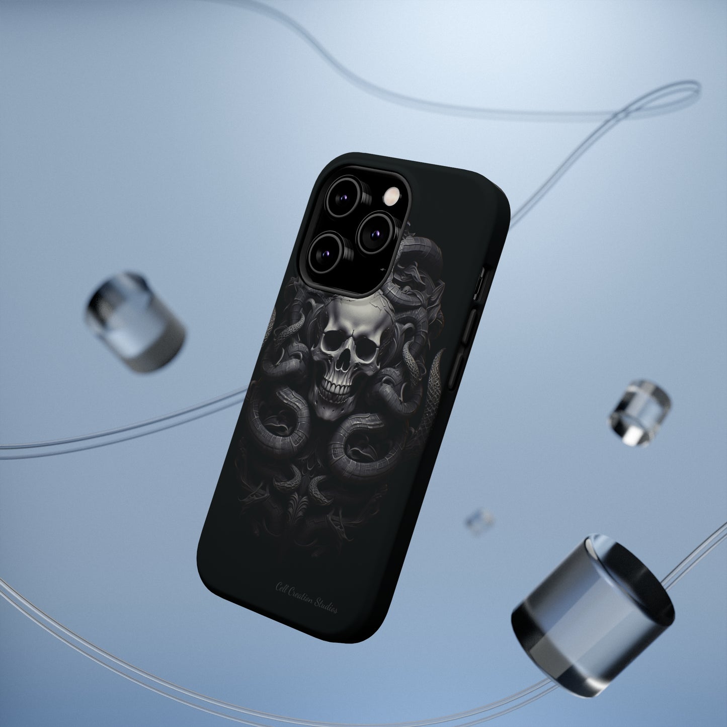 Introducing the "Monochrome Skull and Snakes" Cell Phone Case – A Bold Statement -MagSafe Tough Cases