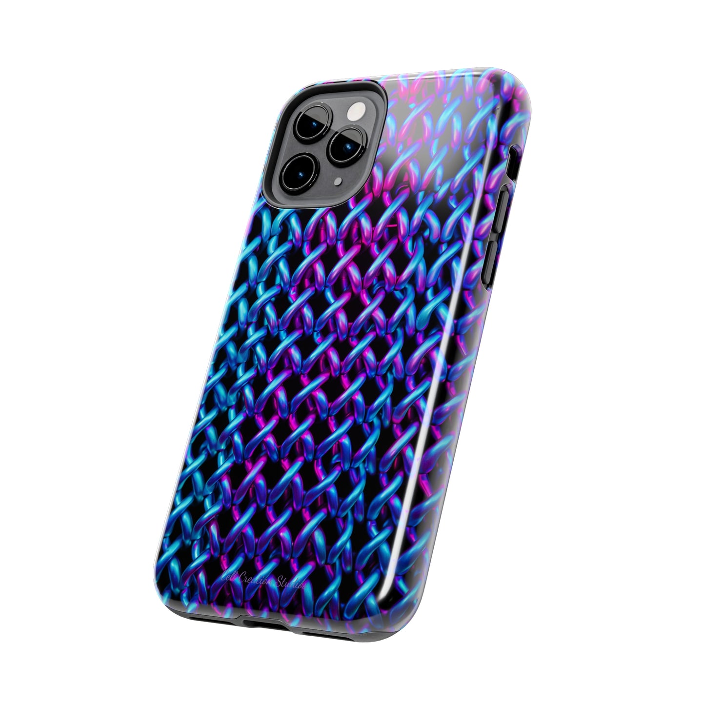 Introducing the "Neon Chainlink Glow" Cell Phone Case – Illuminate Your Style with Vibrant Chain Pattern Design -Tough Phone Cases