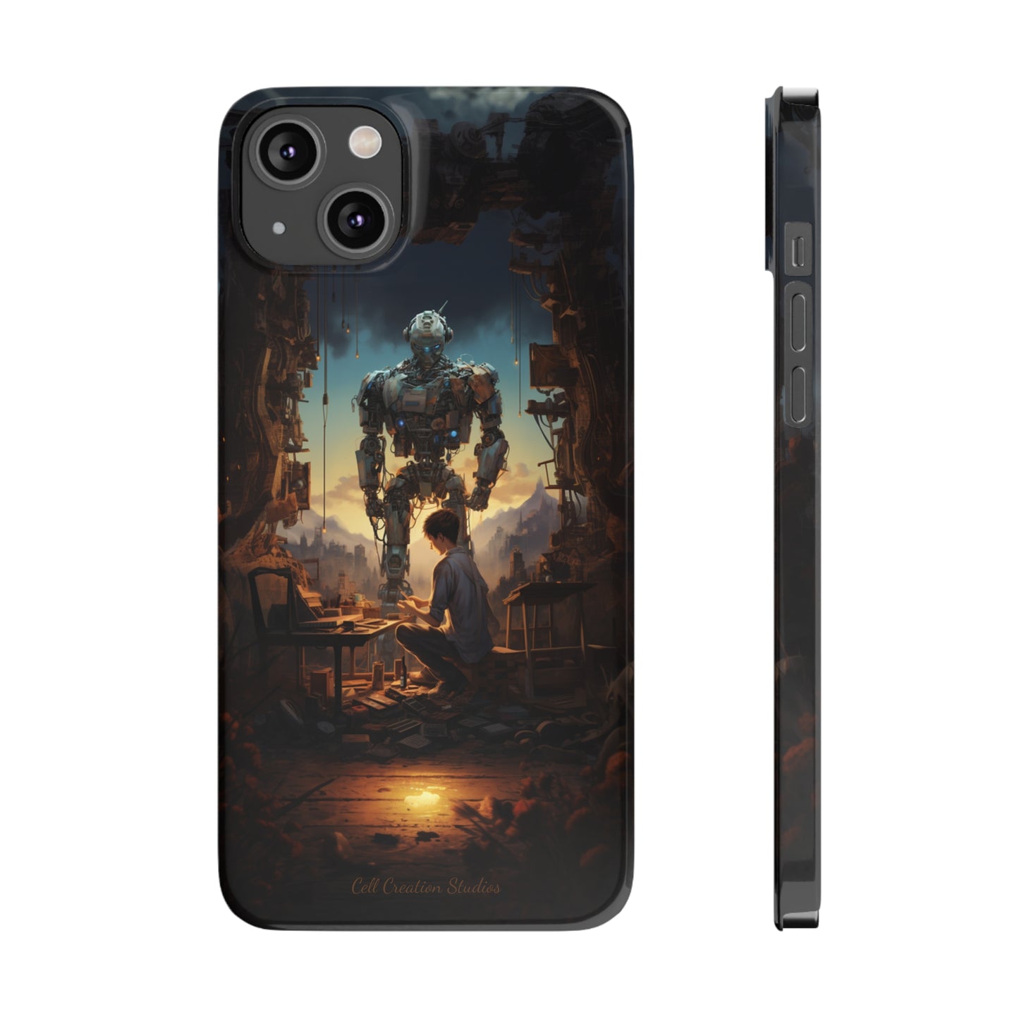 Introducing the "Mechanical Bond" Cell Phone Case – Witness a Captivating Moment of Giant Robot and Boy -Slim Phone Cases