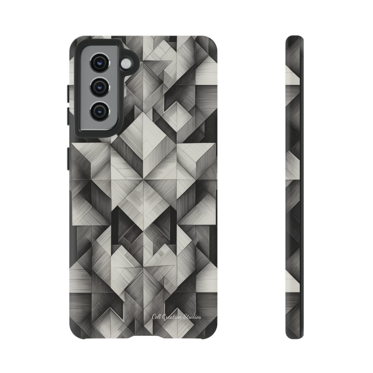 The "Black and White Geometric Pattern" Cell Phone Case- Elevate Your Phone's Style -Tough Cases