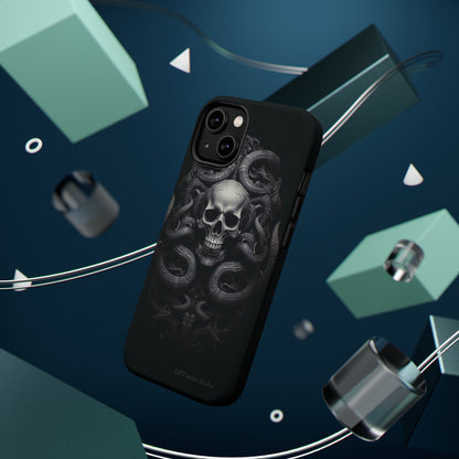 Introducing the "Monochrome Skull and Snakes" Cell Phone Case – A Bold Statement -MagSafe Tough Cases