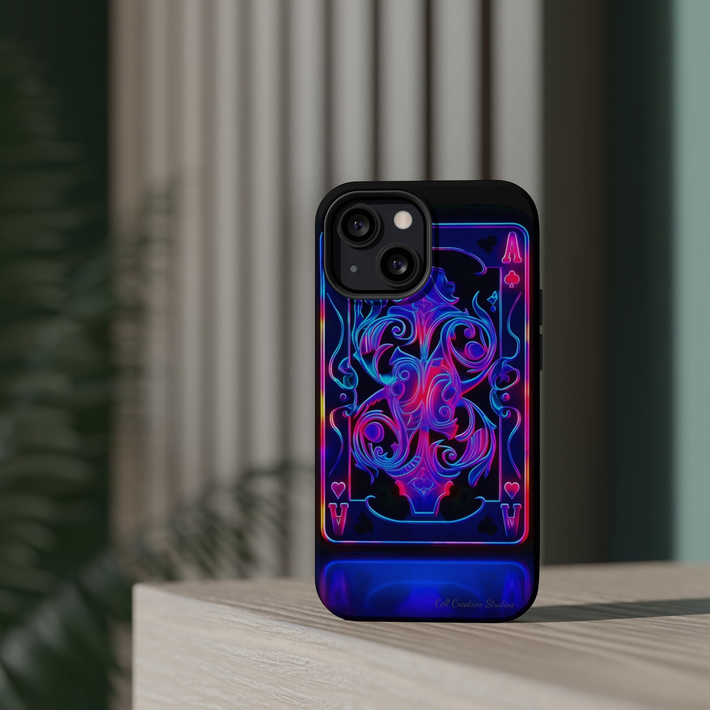 Introducing the "Neon Ace of Hearts" Cell Phone Case – Elevate Your Style with a Dazzling Card -MagSafe Tough Cases