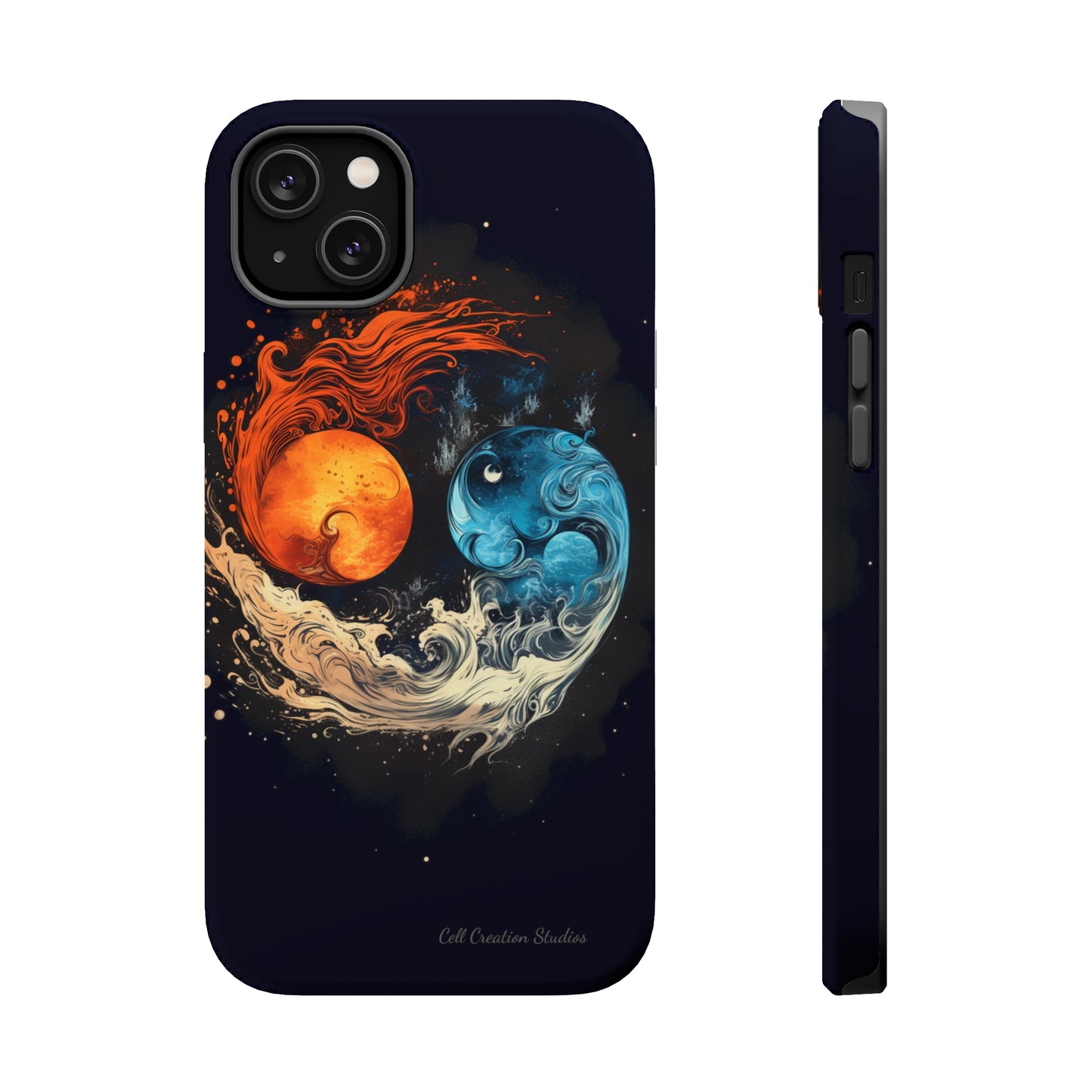 "Harmony in Contrast: Orange and Blue Yin and Yang Phone Case" -MagSafe Tough Cases