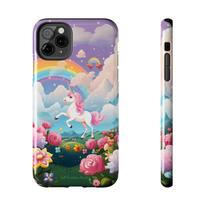 Introducing the "Floral Enchantment" Cell Phone Case – Embrace Your Imagination with a Unicorn in a Field of Flowers -Tough Phone Cases