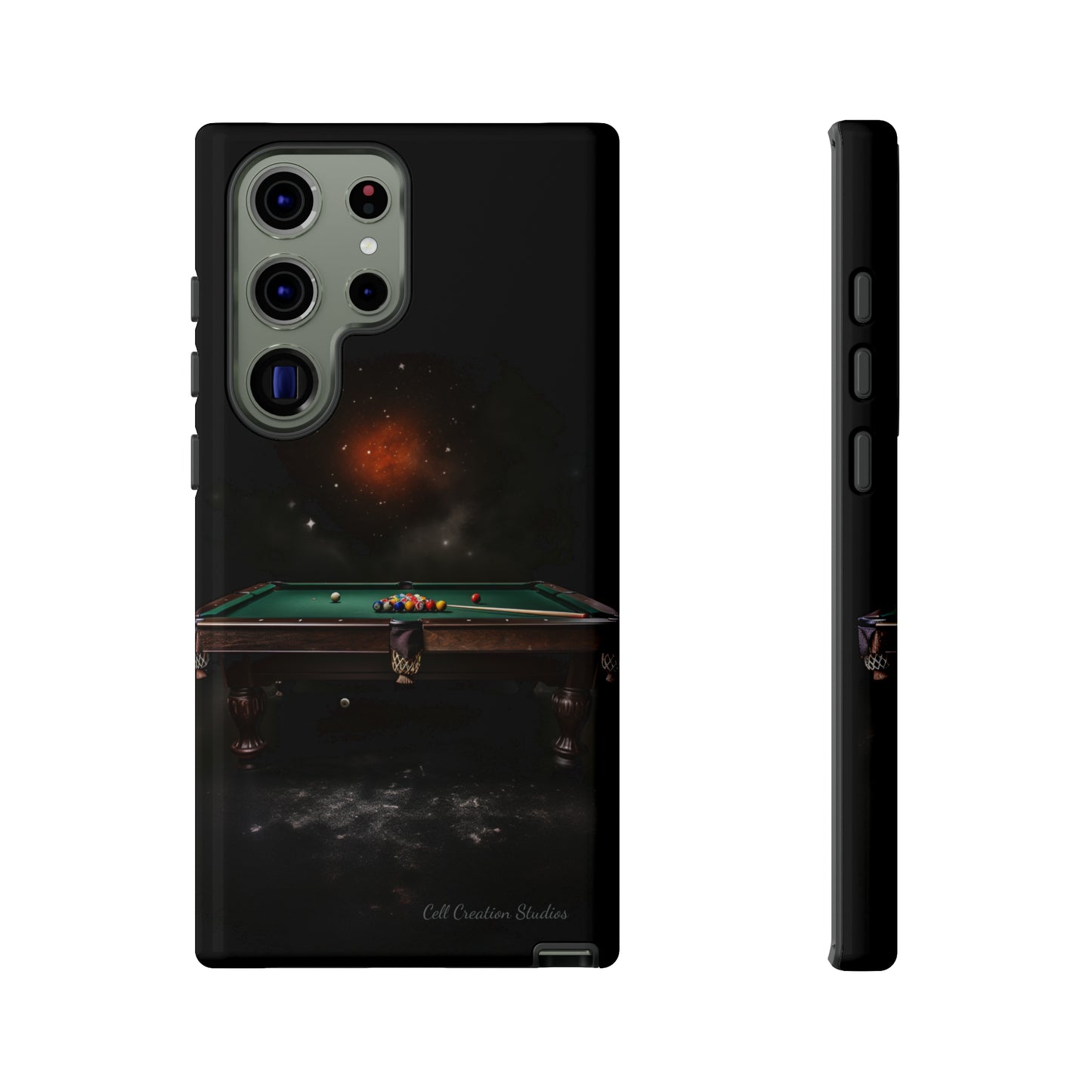 "Rack 'Em Up in Style: Pool Table-Themed Phone Case with Space Background"-Tough Cases