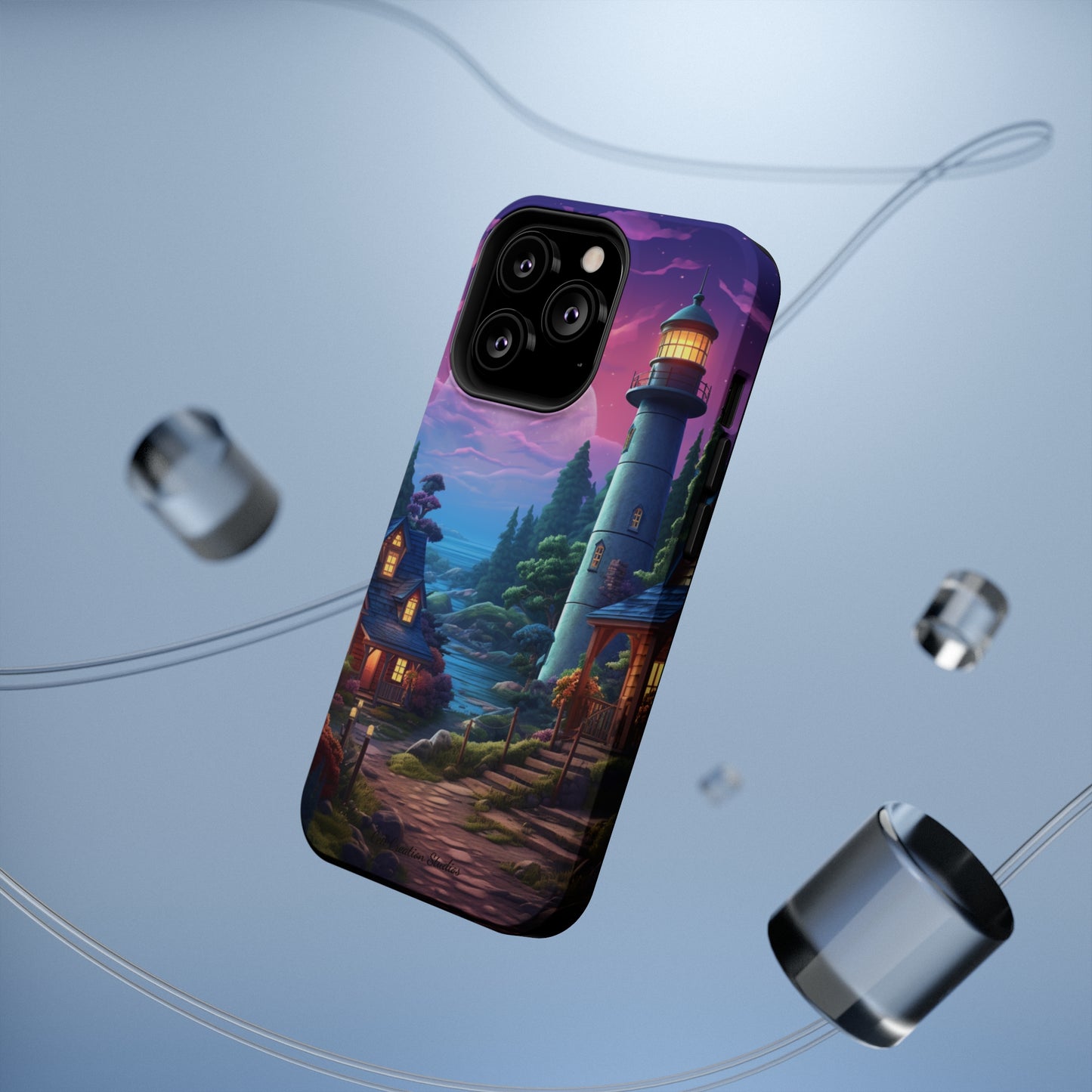 Introducing the "Tranquil Lighthouse Haven" Cell Phone Case – Embrace Serenity with a Picturesque Town and Lighthouse -MagSafe Tough Cases