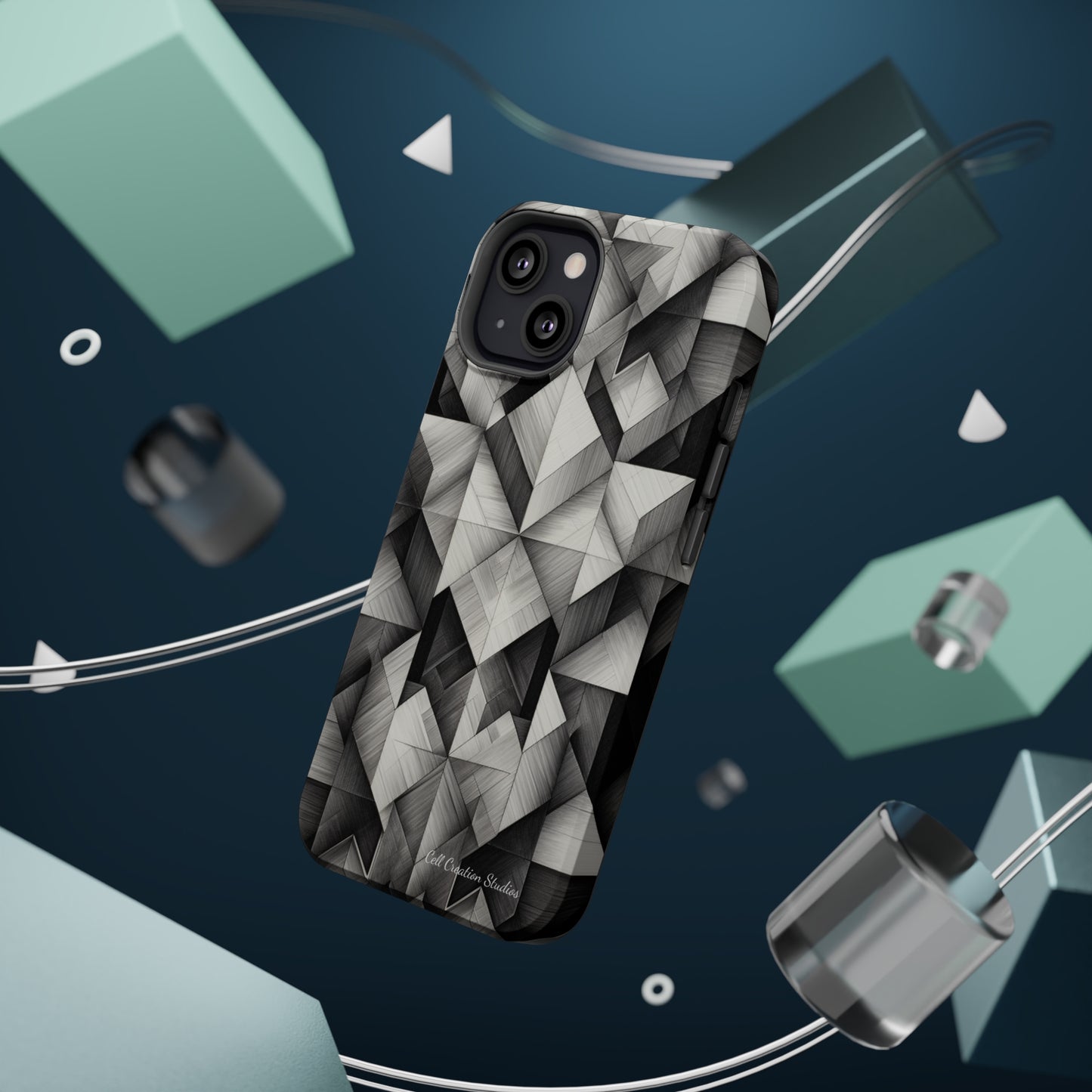 The "Black and White Geometric Pattern" Cell Phone Case- Elevate Your Phone's Style -MagSafe Tough Cases