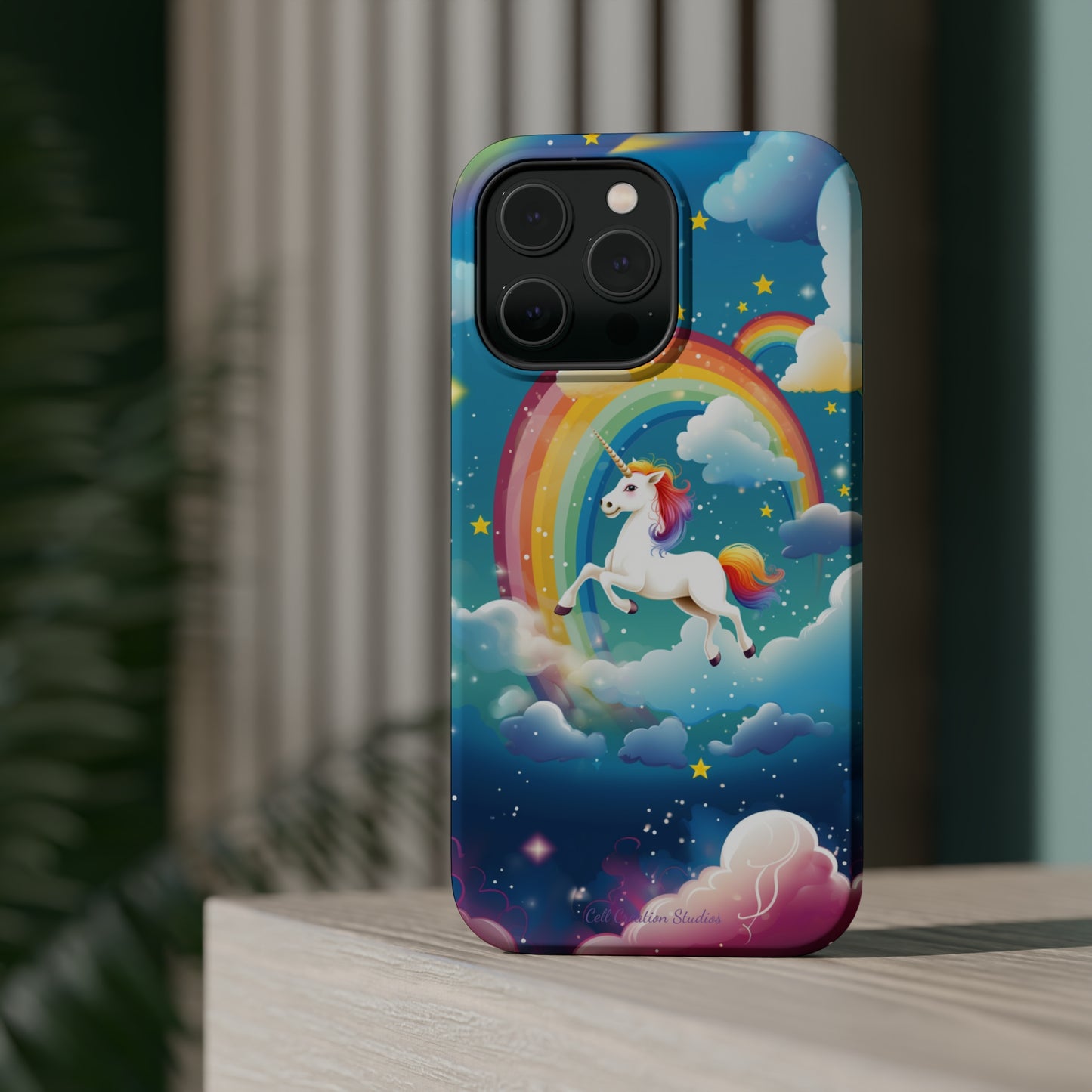 Introducing the "Rainbow Soar" Cell Phone Case – Embark on a Whimsical Journey with a Flying Unicorn -MagSafe Tough Cases