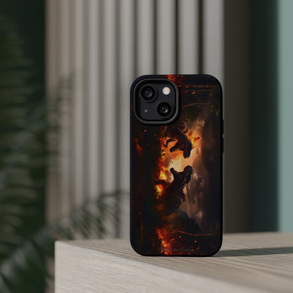 Introducing the "Ancient Battle Inferno" Cell Phone Case – Witness Epic Dinosaur Clash in a Fiery Forest! -MagSafe Tough Cases