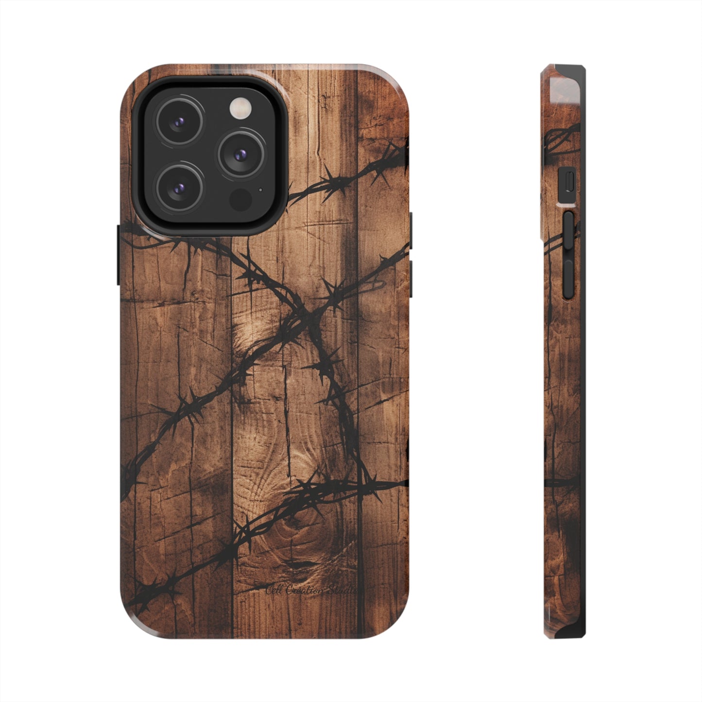 "Elegant Barb Wire on Wood" Embrace Rustic Style -Tough Phone Cases