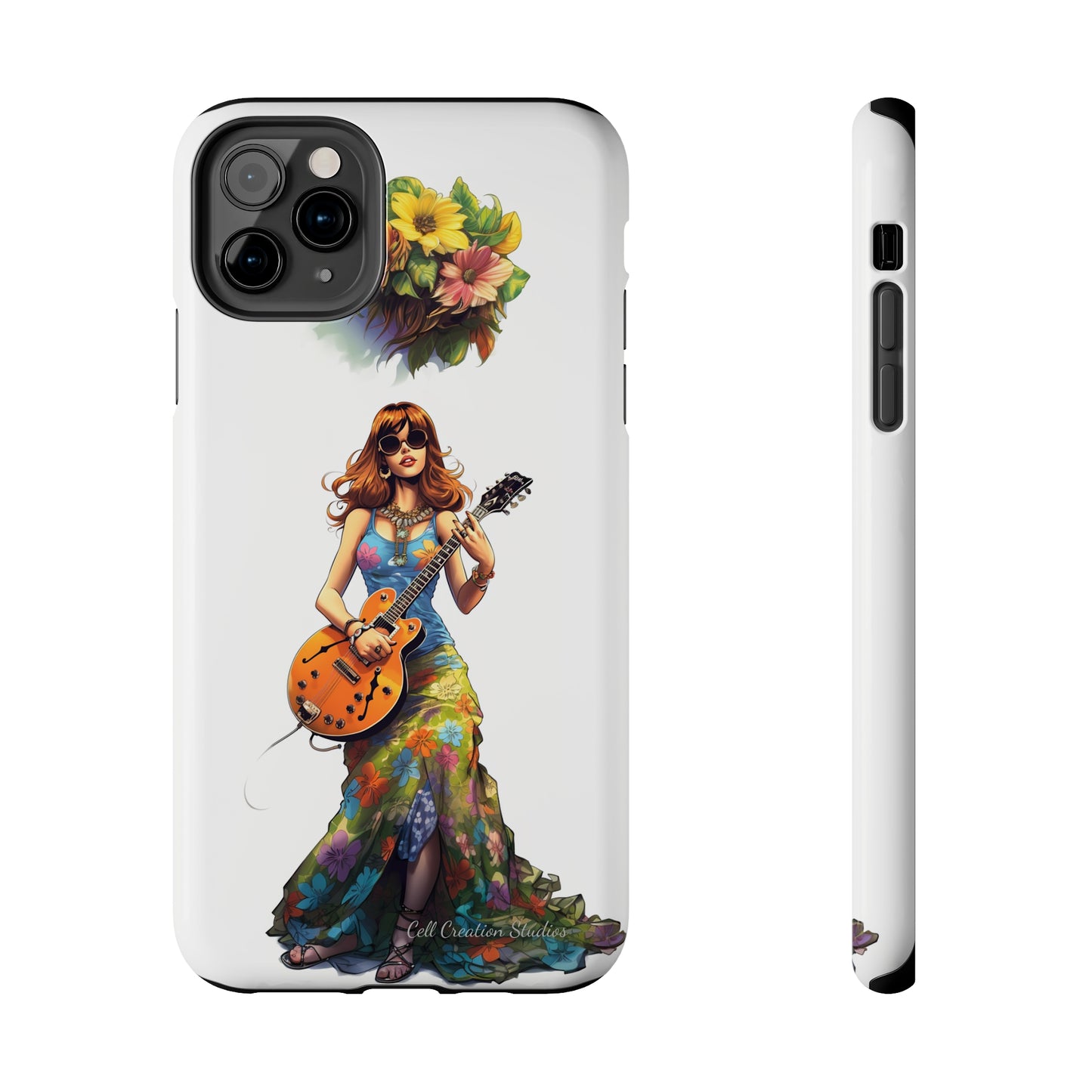 Introducing the "Hippie Chick Groove" Cell Phone Case – Retro Vibes and Musical Delight -Tough Phone Cases