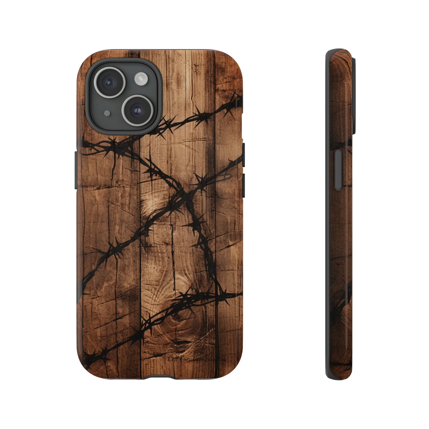 "Elegant Barb Wire on Wood" Embrace Rustic Style -Tough Phone Cases