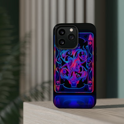 Introducing the "Neon Ace of Hearts" Cell Phone Case – Elevate Your Style with a Dazzling Card -MagSafe Tough Cases