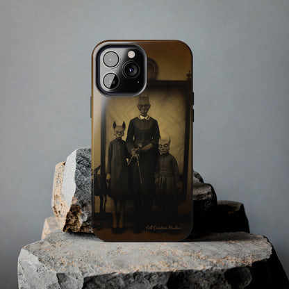 Introducing the "Vintage Odd Creatures" Cell Phone Case – Step into the Eerie Charm of a Haunting Family Portrait -Tough Phone Cases