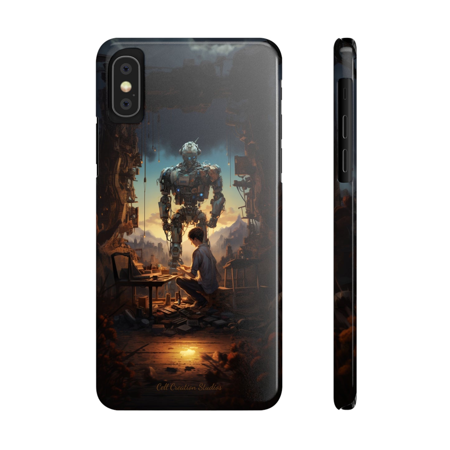 Introducing the "Mechanical Bond" Cell Phone Case – Witness a Captivating Moment of Giant Robot and Boy -Slim Phone Cases