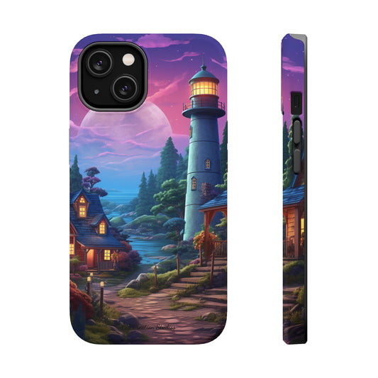 Introducing the "Tranquil Lighthouse Haven" Cell Phone Case – Embrace Serenity with a Picturesque Town and Lighthouse -MagSafe Tough Cases