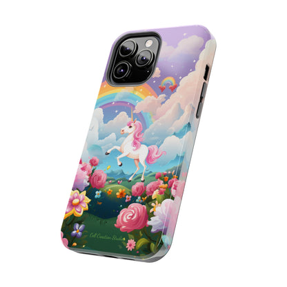 Introducing the "Floral Enchantment" Cell Phone Case – Embrace Your Imagination with a Unicorn in a Field of Flowers -Tough Phone Cases