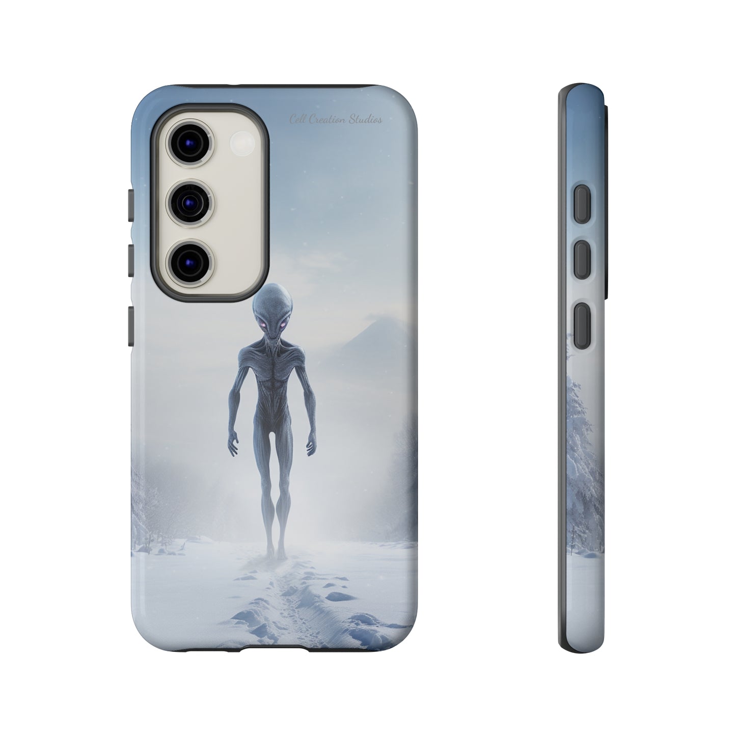 Introducing the "Frosty Extraterrestrial" Cell Phone Case – Embrace Alien Intrigue Amidst the Snowscape -Tough Cases